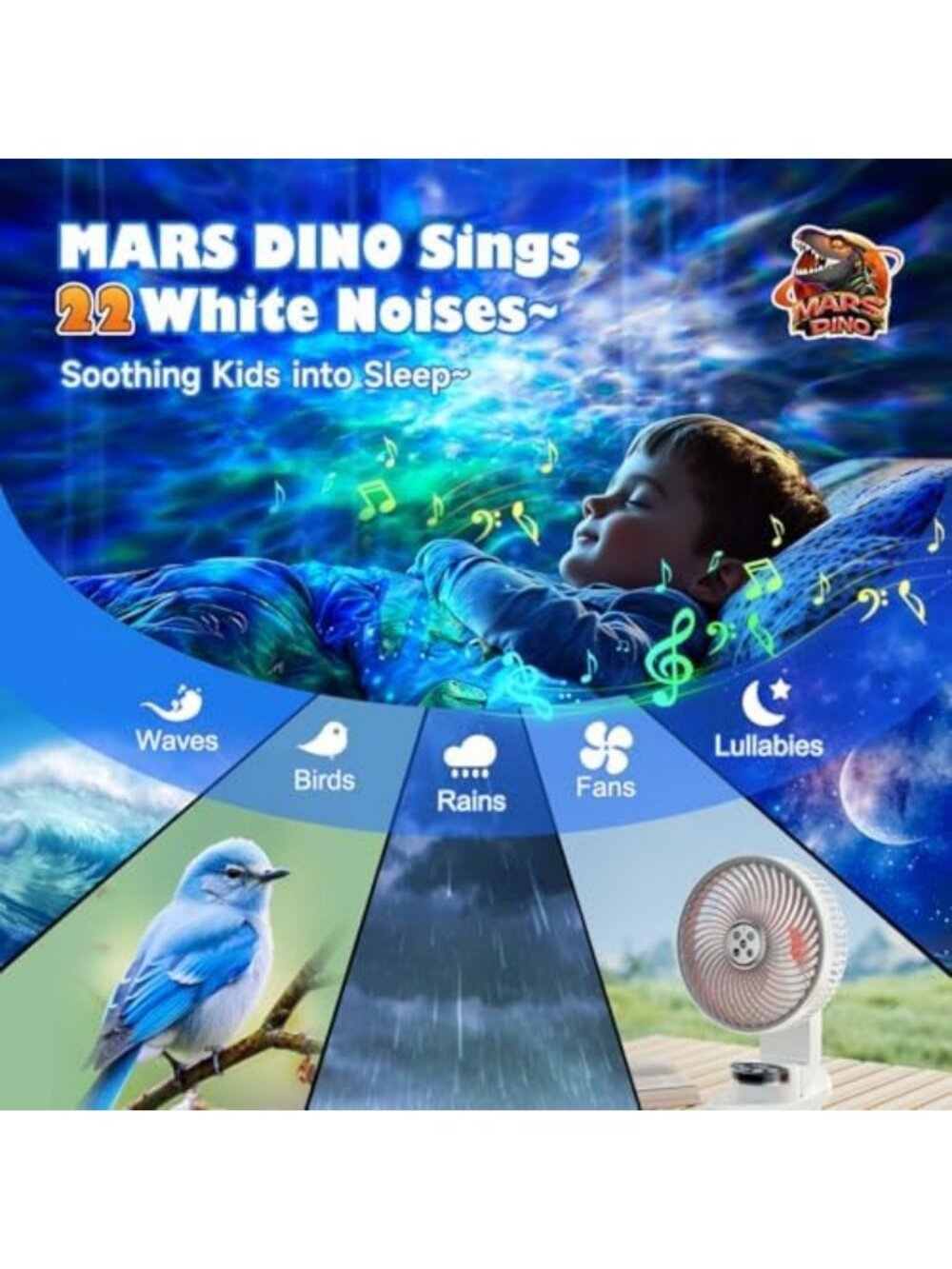 Dinosaur Night Light Projector & Sound Machine, Bluetooth, Remote Control, Baby - Picture 2 of 6